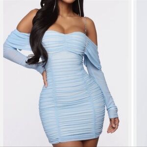 NEW Fashion Nova Ella After Party Ruched Blue Mini Dress